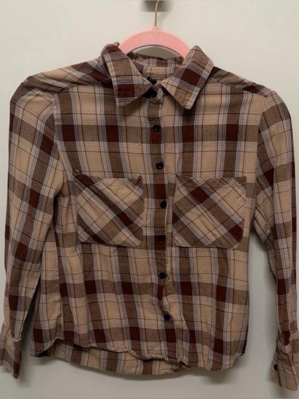 Brown & Slate Blue Plaid Flannel Shirt